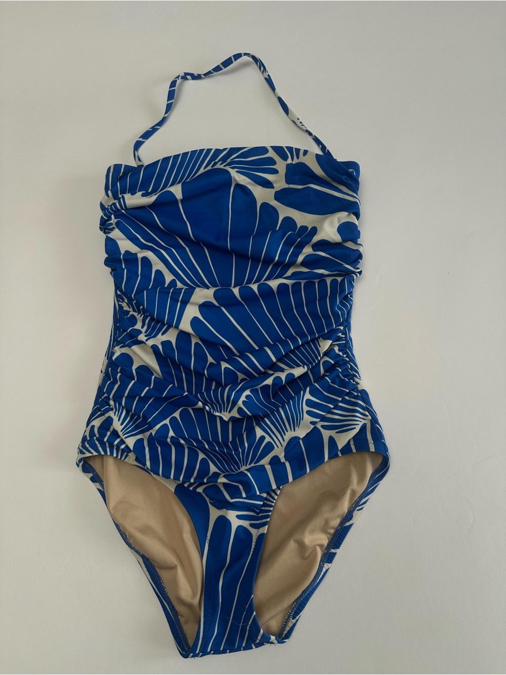 J Crew archival Retro Resort Ruched One Piece Swimsuit Cobalt Blue Graphic Haltr